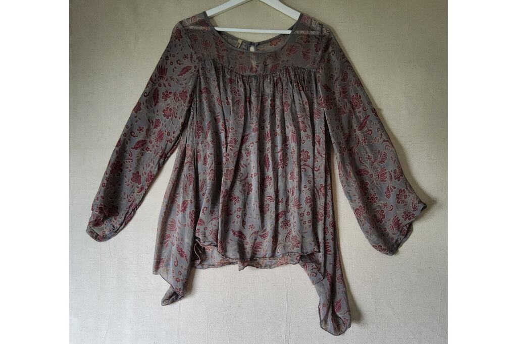 Silk Blend Floral Boho Top L